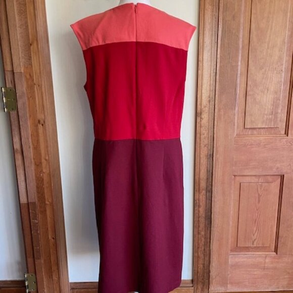 TALBOTS Color Block Sleeveless Knit Sheath Dress Red Coral Maroon - Picture 9 of 15